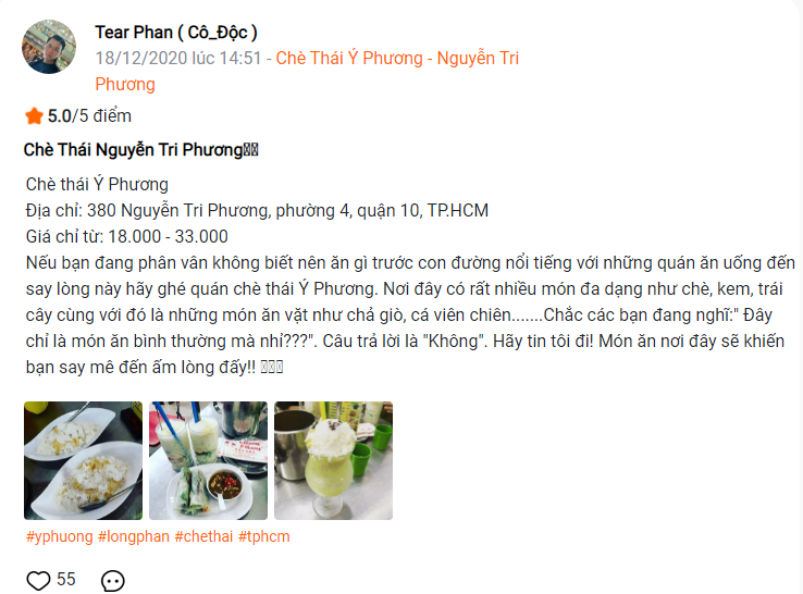 Review Quán Chè Thái Đông Khách Ý Phương - Digifood